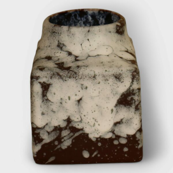 Vintage Rectangular Ceramic Vase With Fatlava Glaze - Image 2