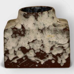 Vintage Rectangular Ceramic Vase With Fatlava Glaze