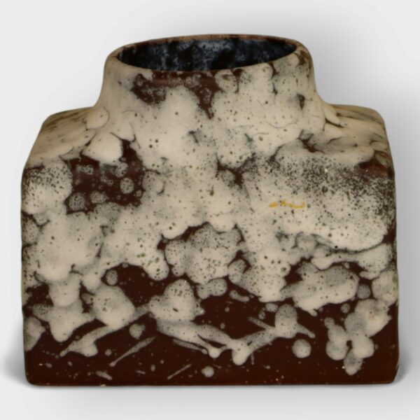 Vintage Rectangular Ceramic Vase With Fatlava Glaze