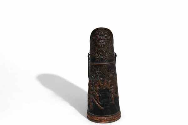 Vintage Copper Coal Scuttle with a village scene - Image 4