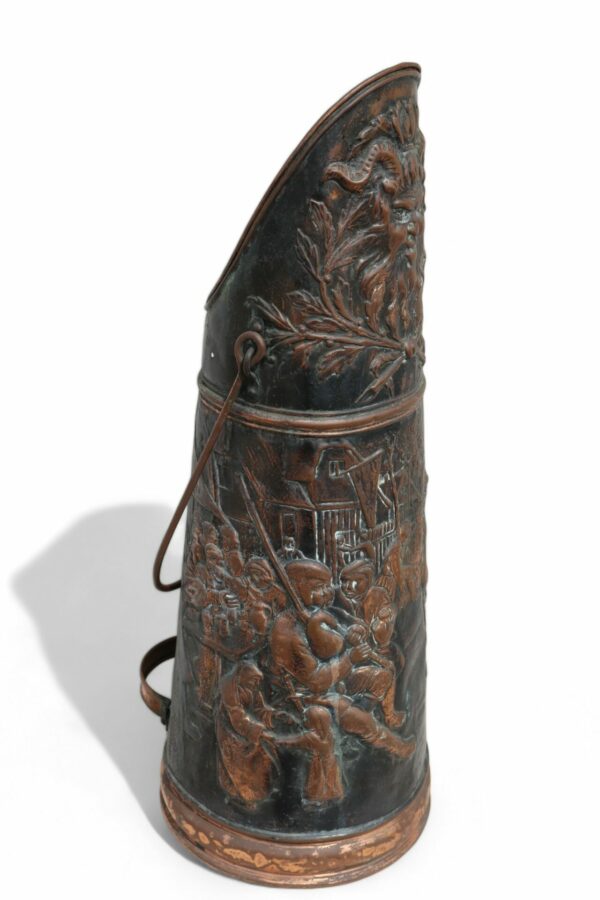 Vintage Copper Coal Scuttle with a village scene - Image 6