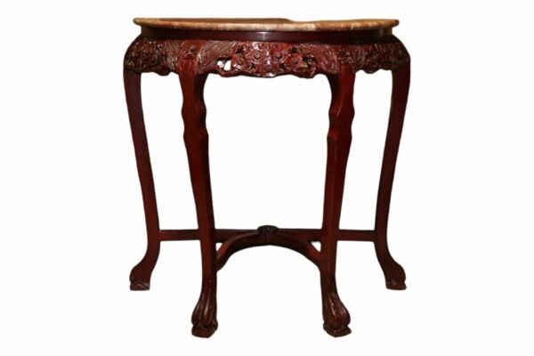 Mahogany Marble Top Half Moon Side Table