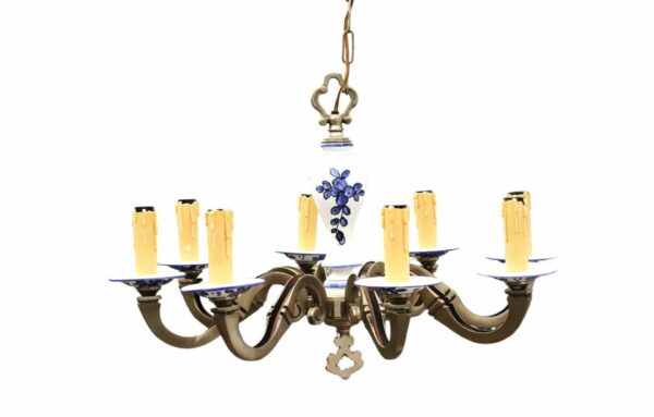 Vintage 8-arm Chandelier With A Delft-style Porcelain Base - Image 2
