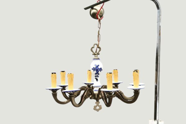Vintage 8-arm Chandelier With A Delft-style Porcelain Base - Image 9