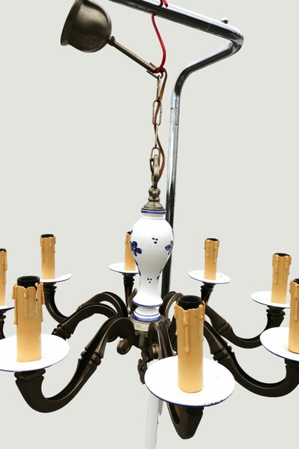 Vintage 8-arm Chandelier With A Delft-style Porcelain Base - Image 8