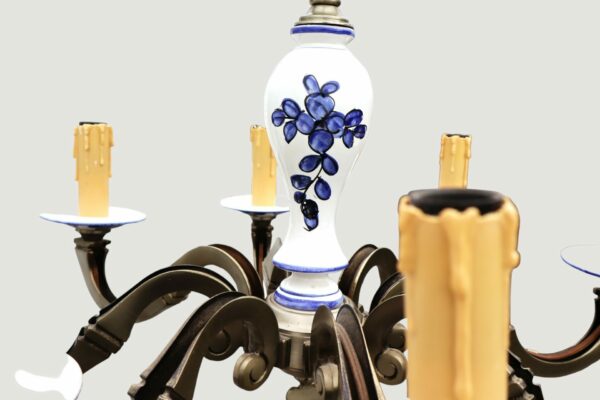 Vintage 8-arm Chandelier With A Delft-style Porcelain Base - Image 6
