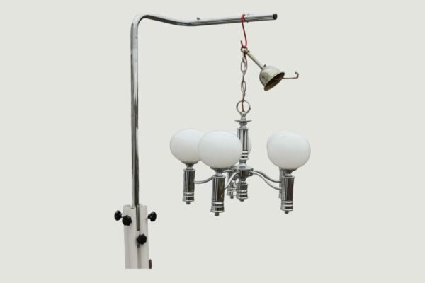 Retro 5-arm Chrome Chandelier With White Glass Globes - Image 2