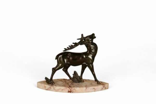 French Art Deco Stag Statue on Marble Base