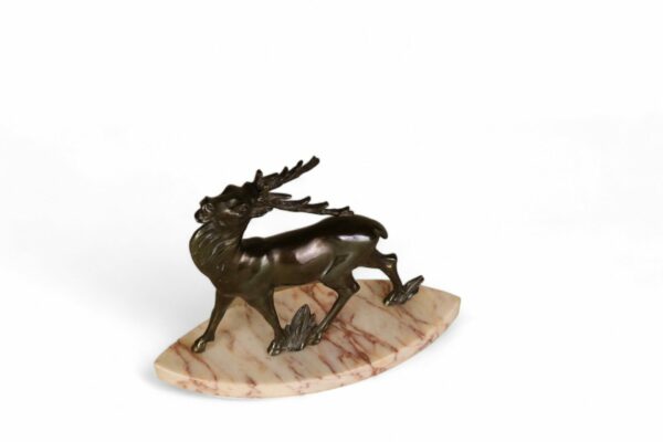 French Art Deco Stag Statue on Marble Base - Image 4
