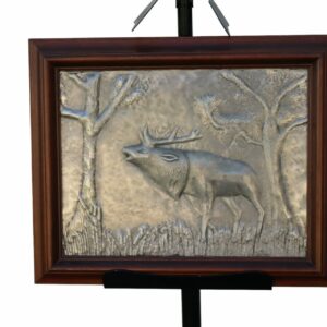 Vintage Silver Elk Plaque In A Solid Oak Frame
