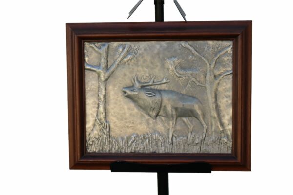 Vintage Silver Elk Plaque In A Solid Oak Frame