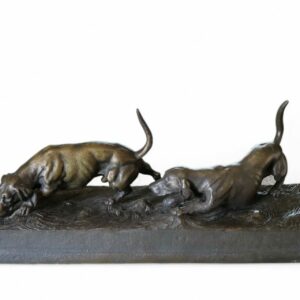 Vintage French Art Deco Signed Bronze of Pointer Dogs