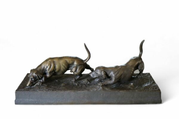 Vintage French Art Deco Signed Bronze of Pointer Dogs