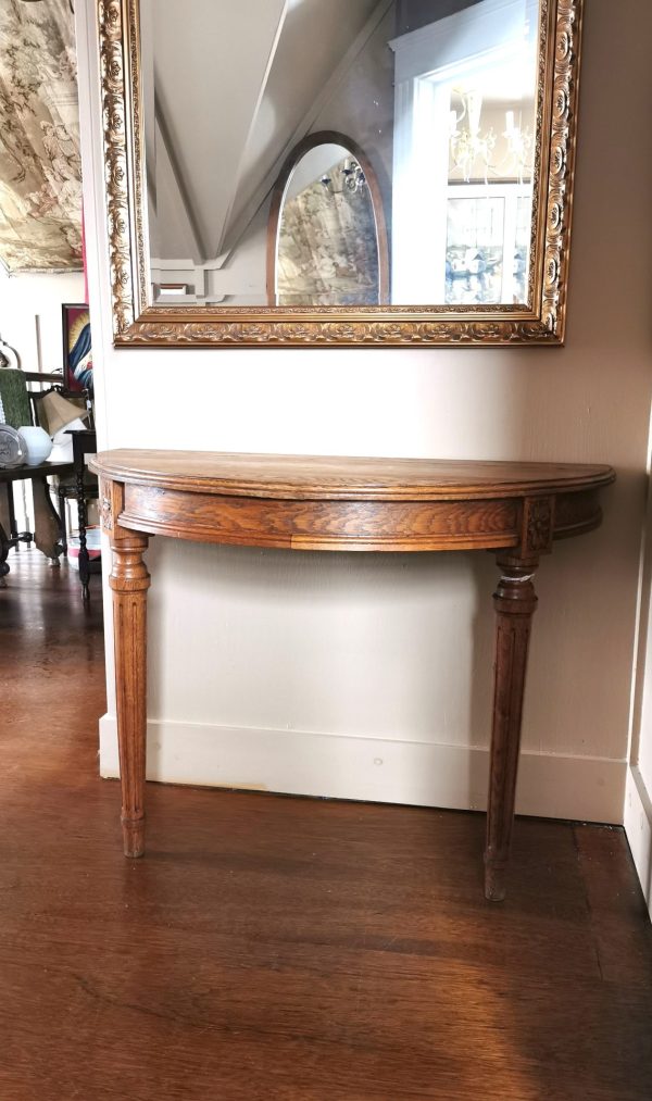 Antique Hand Carved Oak half moon table - Image 2