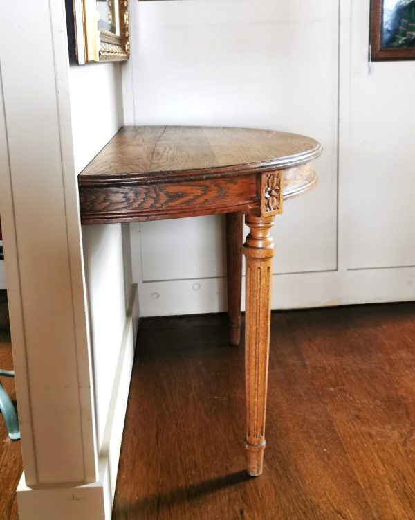 Antique Hand Carved Oak half moon table