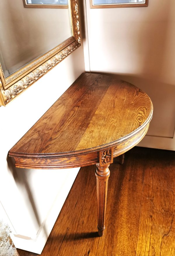 Antique Hand Carved Oak half moon table - Image 3