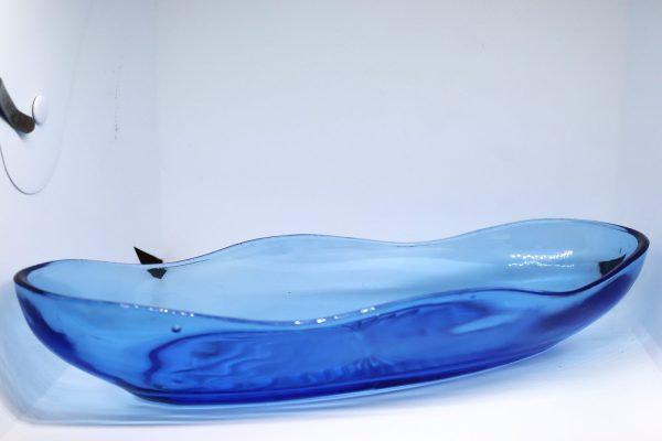 Vintage Blue Uranium Rectangular Glass Bowl - Image 3