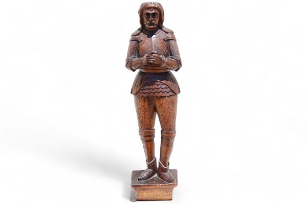 Antique Hand Carved Wooden Statue of a Knight