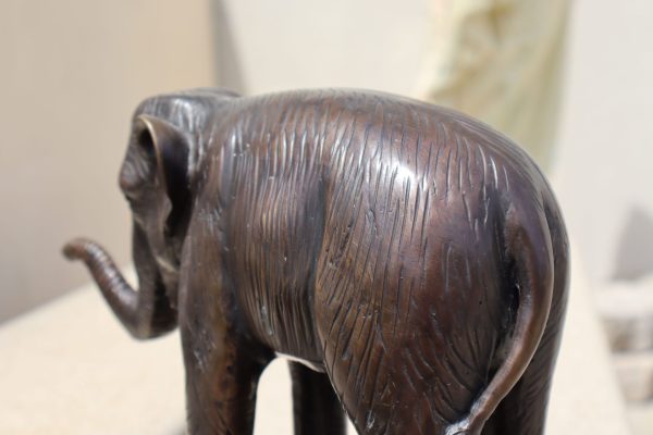 Vintage Bronze Elephant with the trunk up. - Image 7