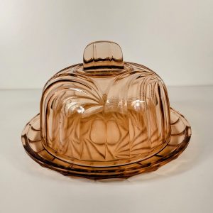Vintage Art Deco Depression Glass cheese Platter with Dome “Made in France”