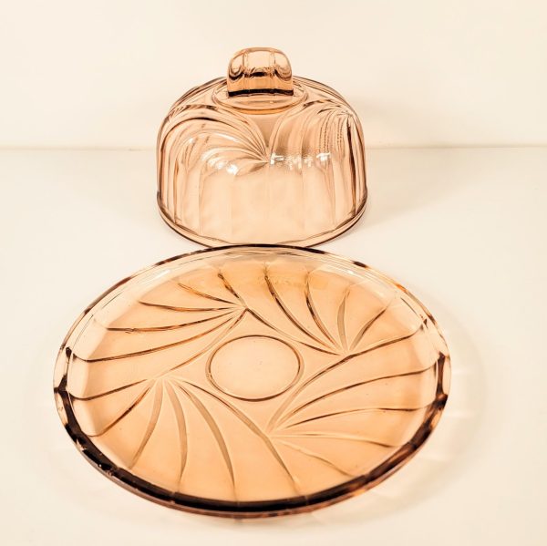 Vintage Art Deco Depression Glass cheese Platter with Dome “Made in France” - Image 5