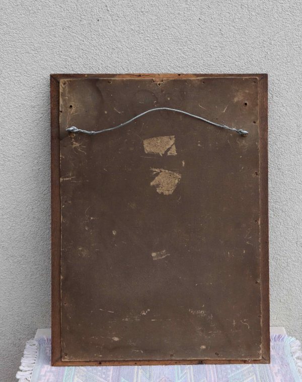 Antique Station of the Cross Hand-Painted in Plaster Framed in Oak - Image 11