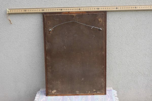 Antique Station of the Cross Hand-Painted in Plaster Framed in Oak - Image 10