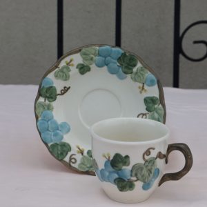 6 Sculpture Grape teacup and Saucer by Metlox.