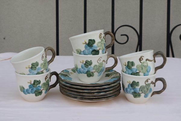 6 Sculpture Grape teacup and Saucer by Metlox. - Image 9