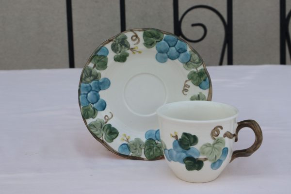 6 Sculpture Grape teacup and Saucer by Metlox. - Image 5