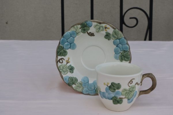 6 Sculpture Grape teacup and Saucer by Metlox. - Image 7