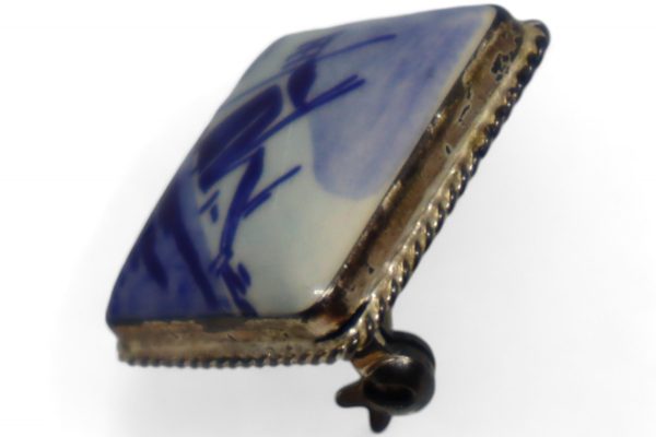 Vintage Ceramic Deft Brooch Framed in Silver Signed - Image 3