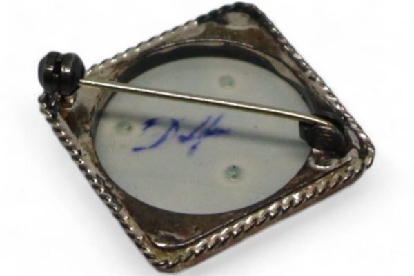 Vintage Ceramic Deft Brooch Framed in Silver Signed - Image 6