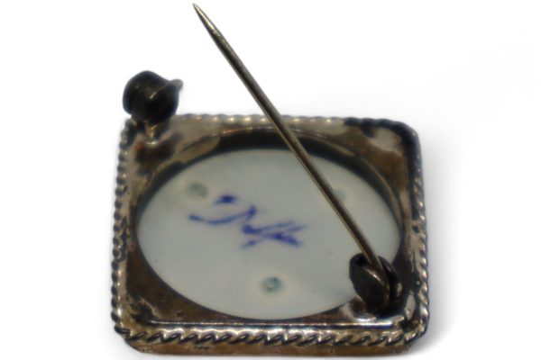 Vintage Ceramic Deft Brooch Framed in Silver Signed - Image 7