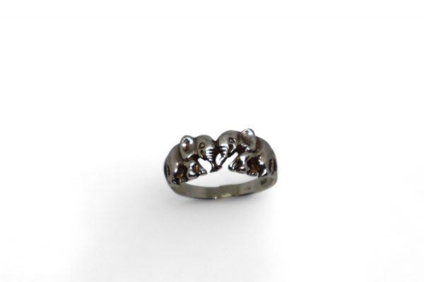 Sterling Silver Ring of Two Elephants